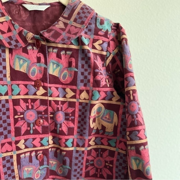 Vintage ILK Button Up Elephant Heart Pattern Print Blouse.Scarf Interchangeable. - Picture 4 of 9